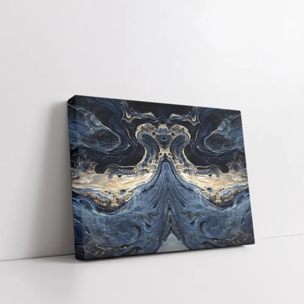 Dark Blue Gold Marble Abstract Fluid Art – Wall Art