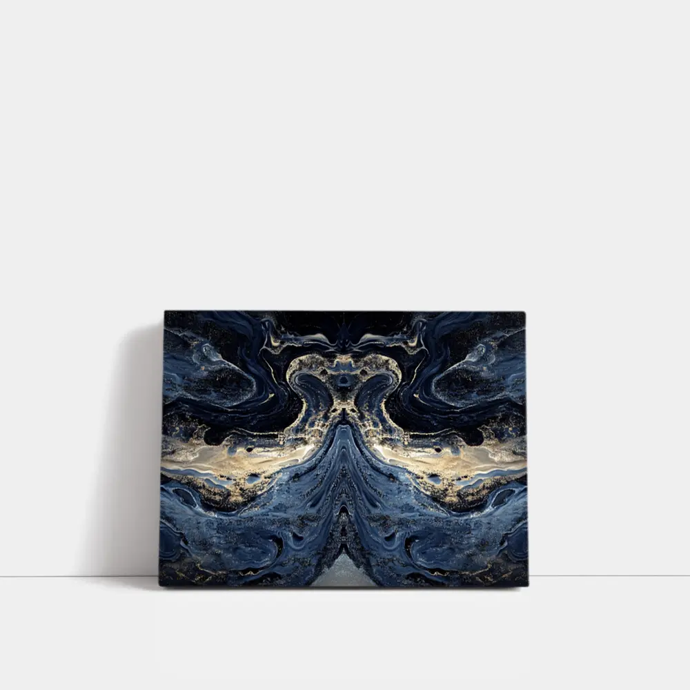 Dark Blue Gold Marble Abstract Fluid Art – Wall Art
