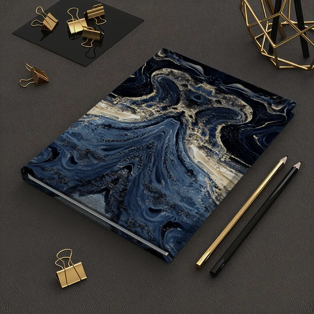 Dark Blue Gold Marble Abstract Fluid Art – Notebooks