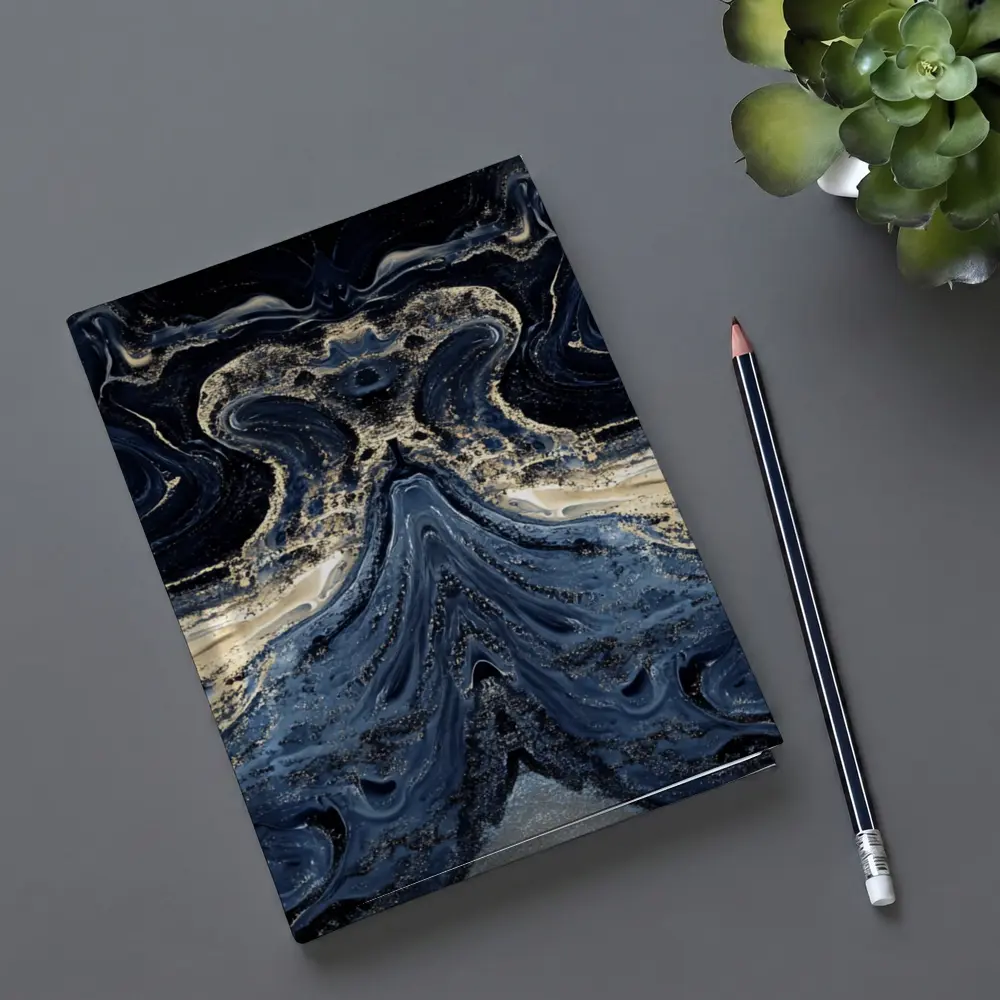 Dark Blue Gold Marble Abstract Fluid Art – Notebooks