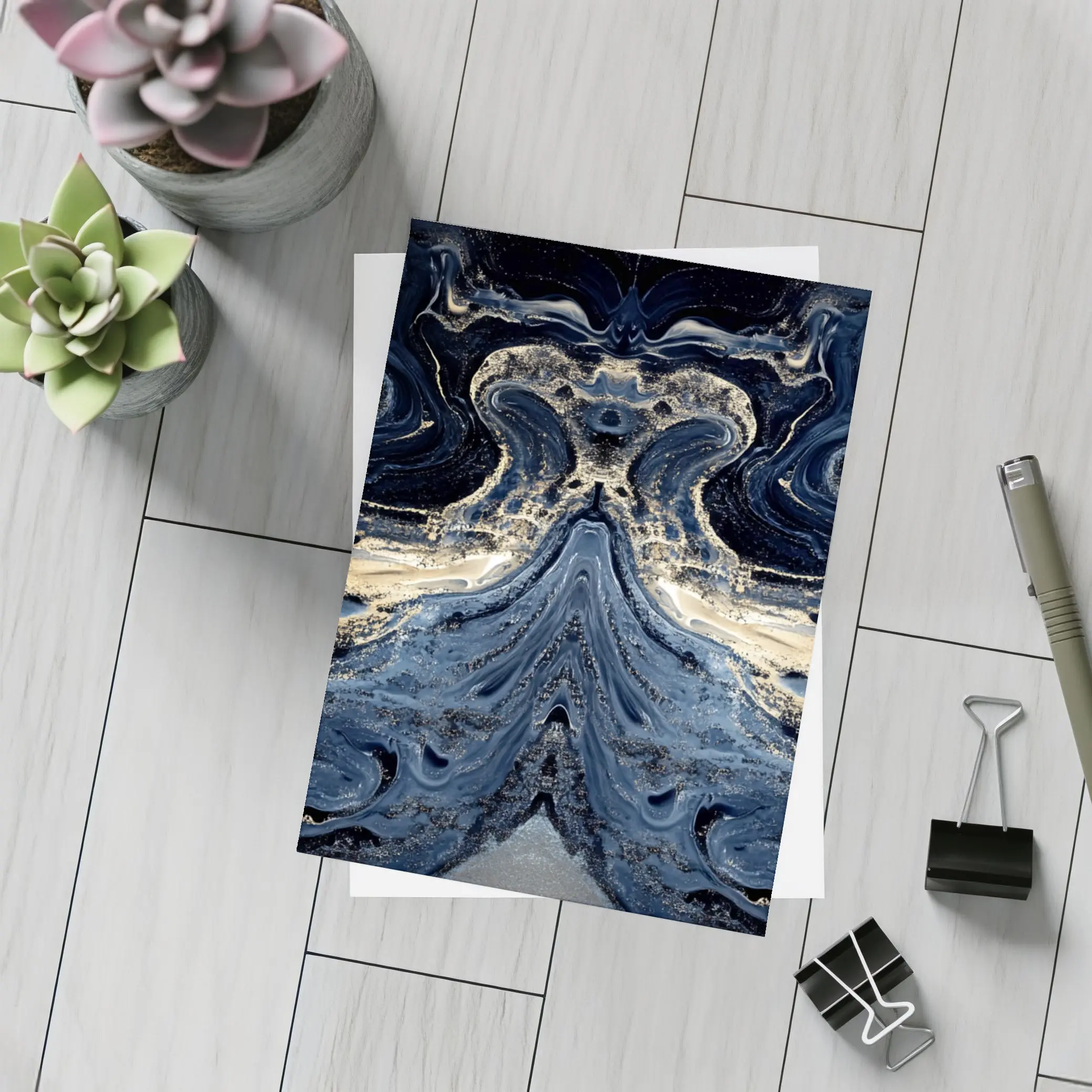 Dark Blue Gold Marble Abstract Fluid Art – Postcards