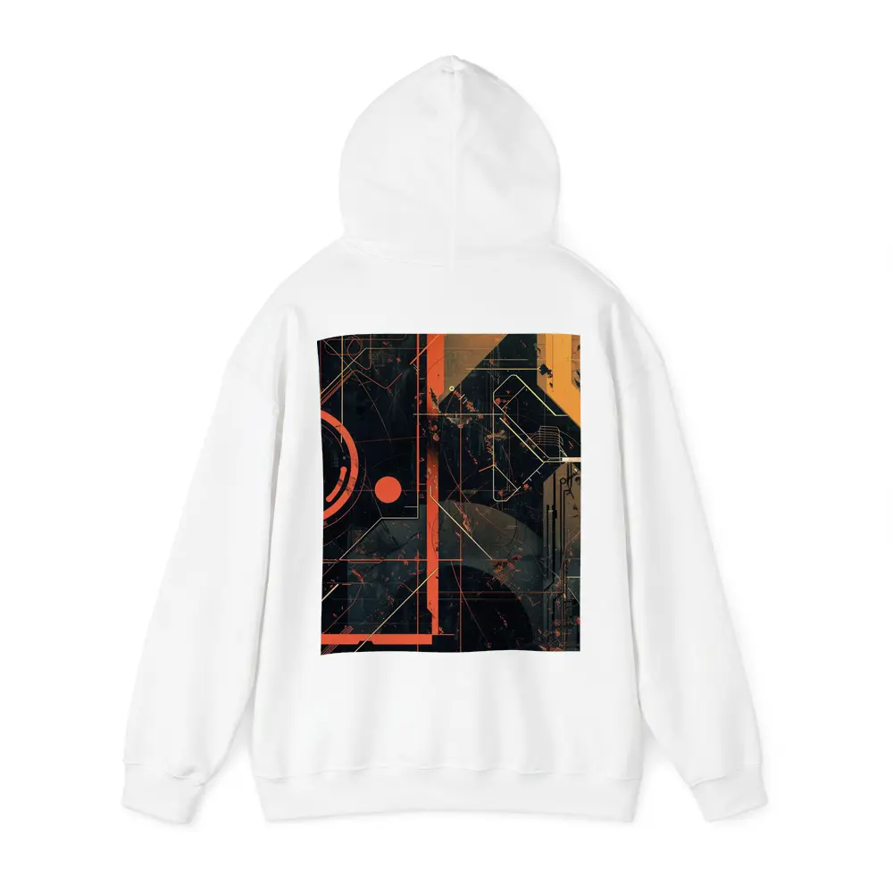 Dark Cyberpunk Circuit Grid Orange Abstract Art – Hoodies
