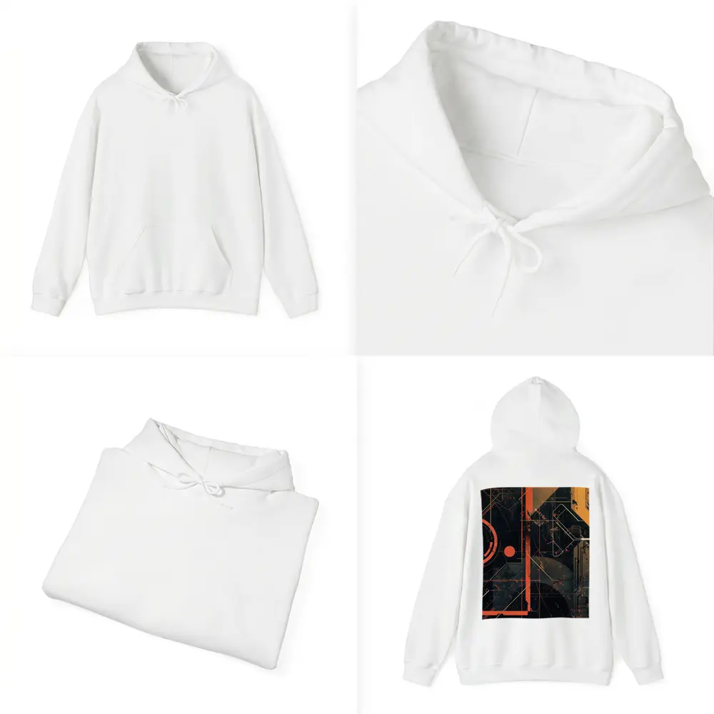 Dark Cyberpunk Circuit Grid Orange Abstract Art – Hoodies