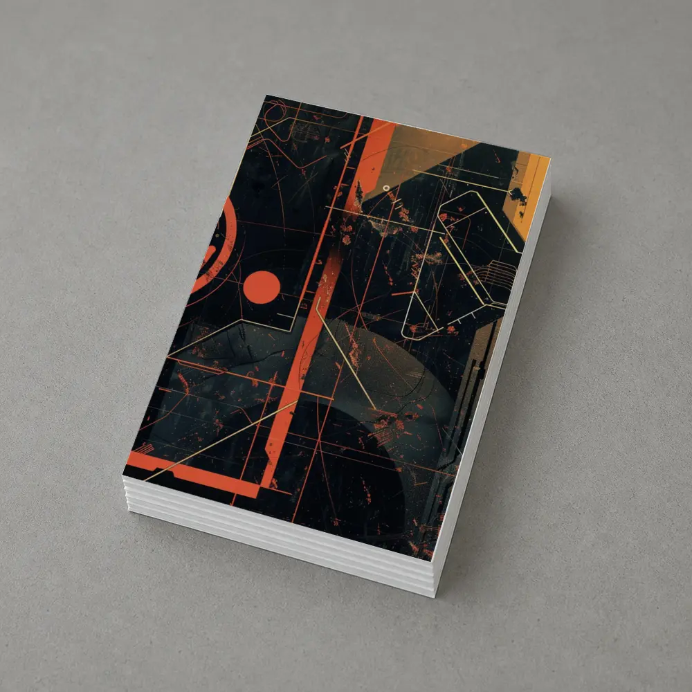 Dark Cyberpunk Circuit Grid Orange Abstract Art – Postcards
