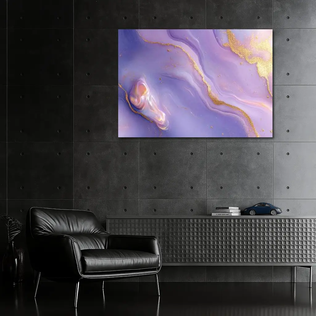 Purple Marble Abstract Art Gold Veins – Wall Art