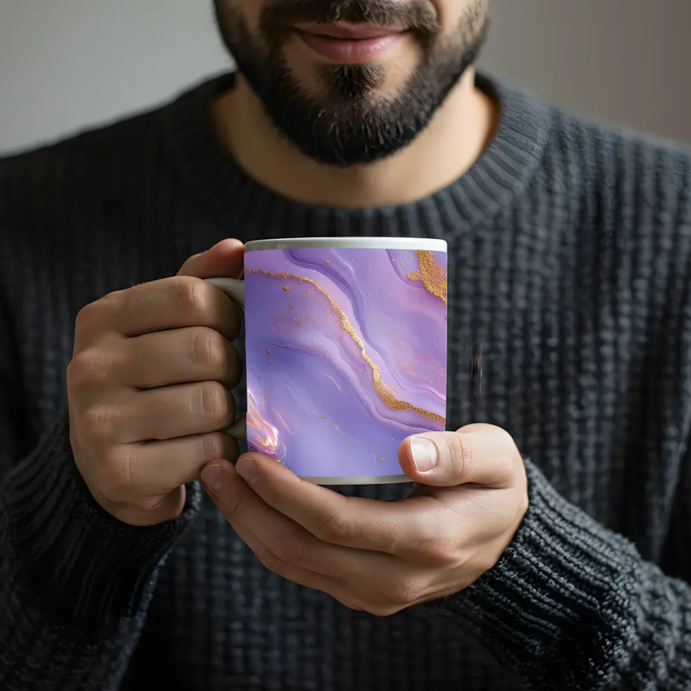 Purple Marble Abstract Art Gold Veins – Mugs