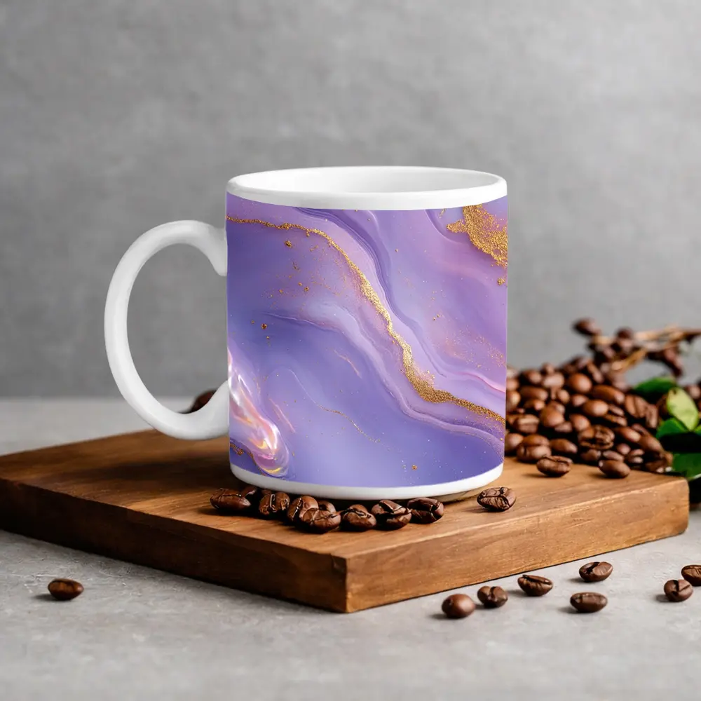 Purple Marble Abstract Art Gold Veins – Mugs