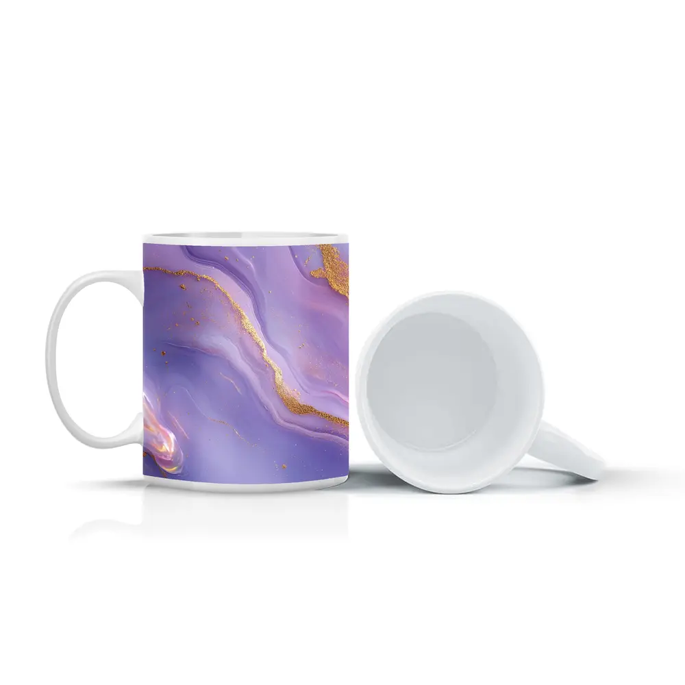 Purple Marble Abstract Art Gold Veins – Mugs