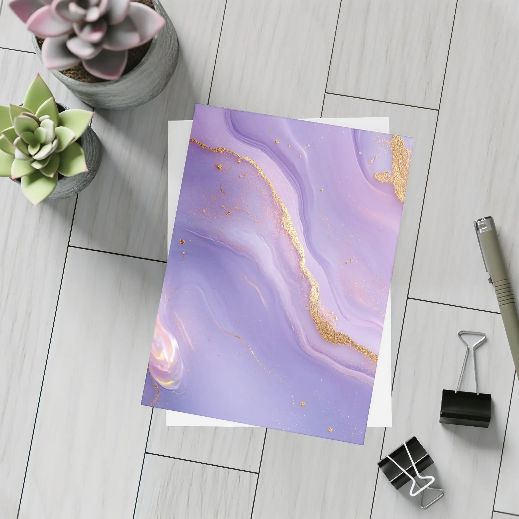 Purple Marble Abstract Art Gold Veins – Postcards