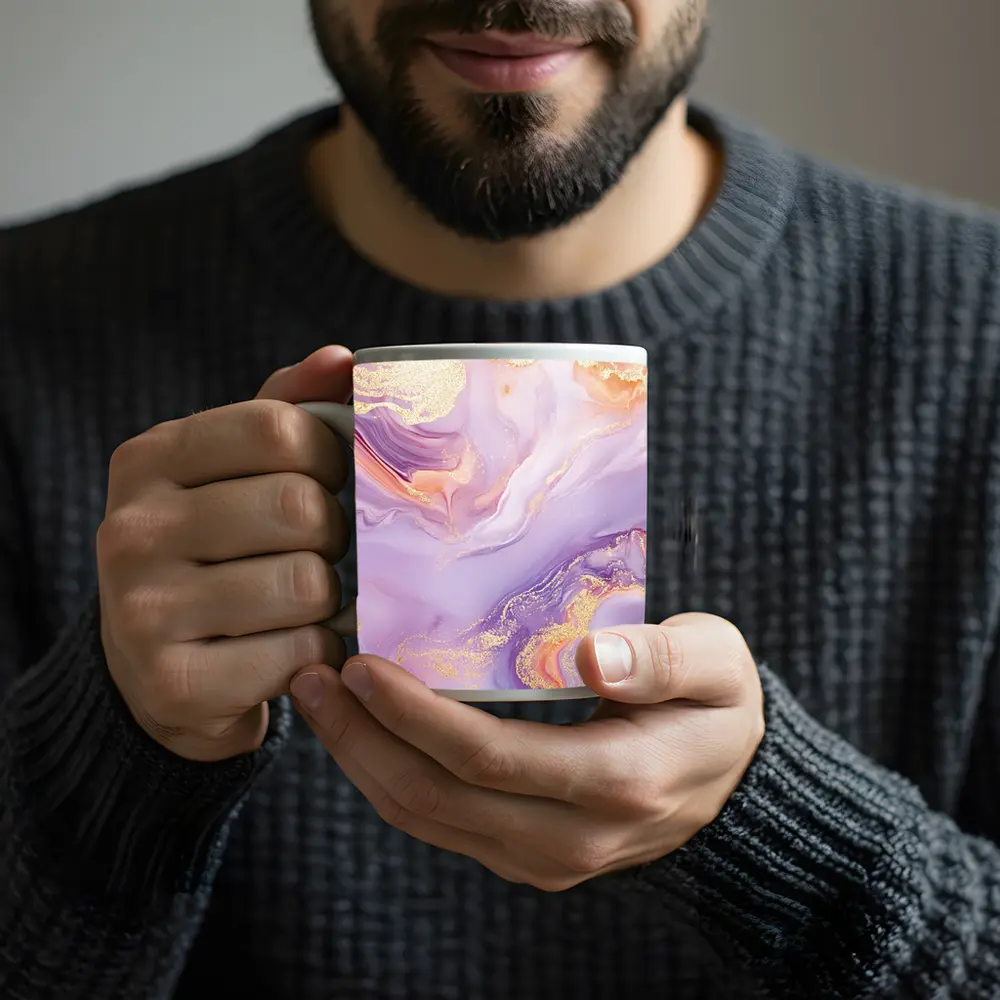 Lavender Pink Gold Swirl Marble Abstract Art – Mugs