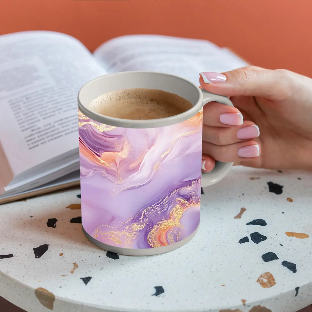 Lavender Pink Gold Swirl Marble Abstract Art – Mugs