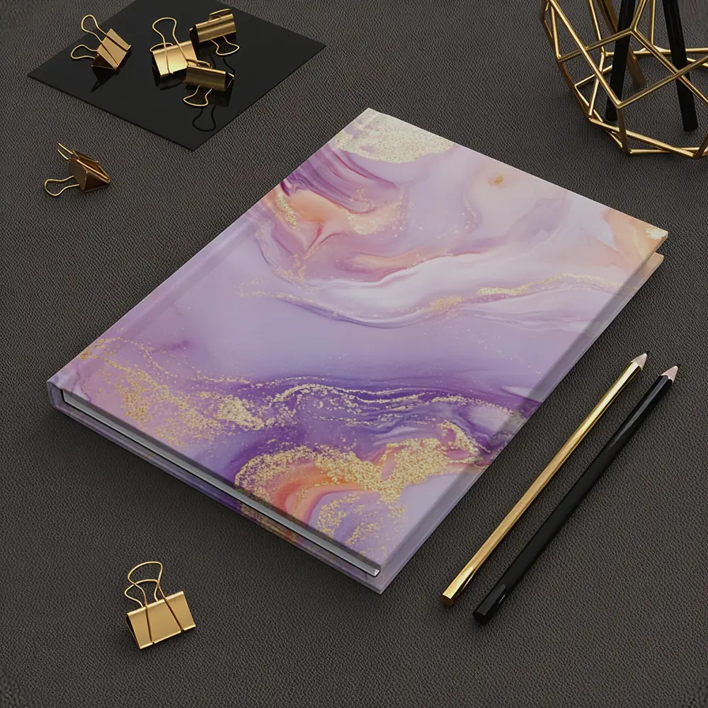 Lavender Pink Gold Swirl Marble Abstract Art – Notebooks