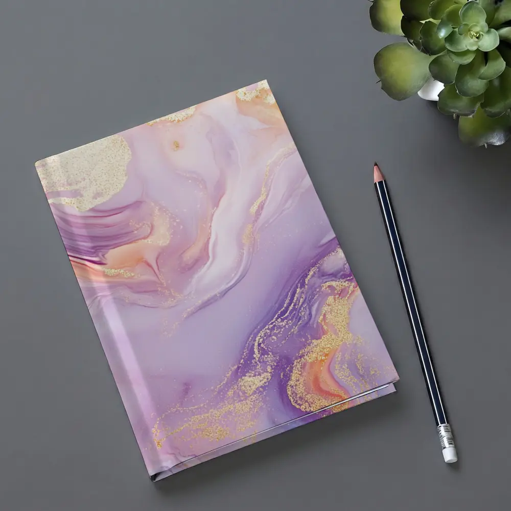 Lavender Pink Gold Swirl Marble Abstract Art – Notebooks