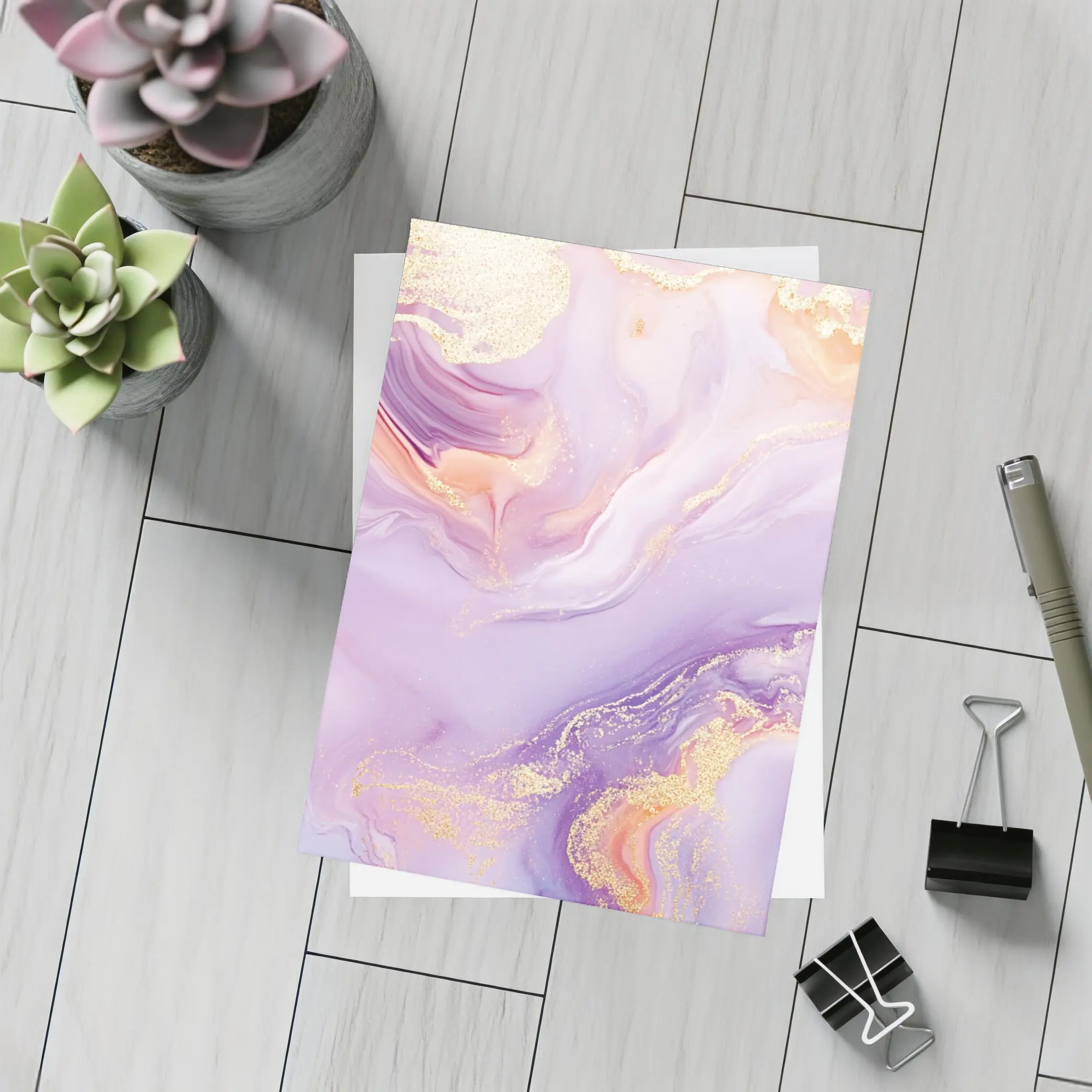 Lavender Pink Gold Swirl Marble Abstract Art – Postcards
