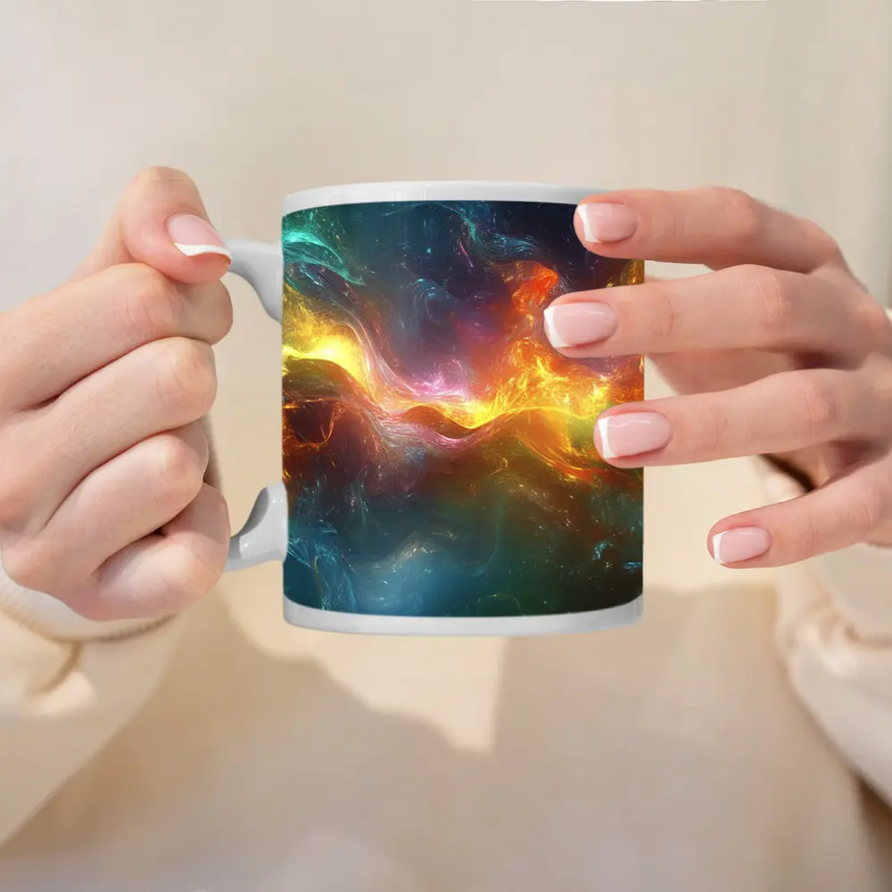 Colorful Abstract Cosmic Nebula Swirling Energy Art – Mugs