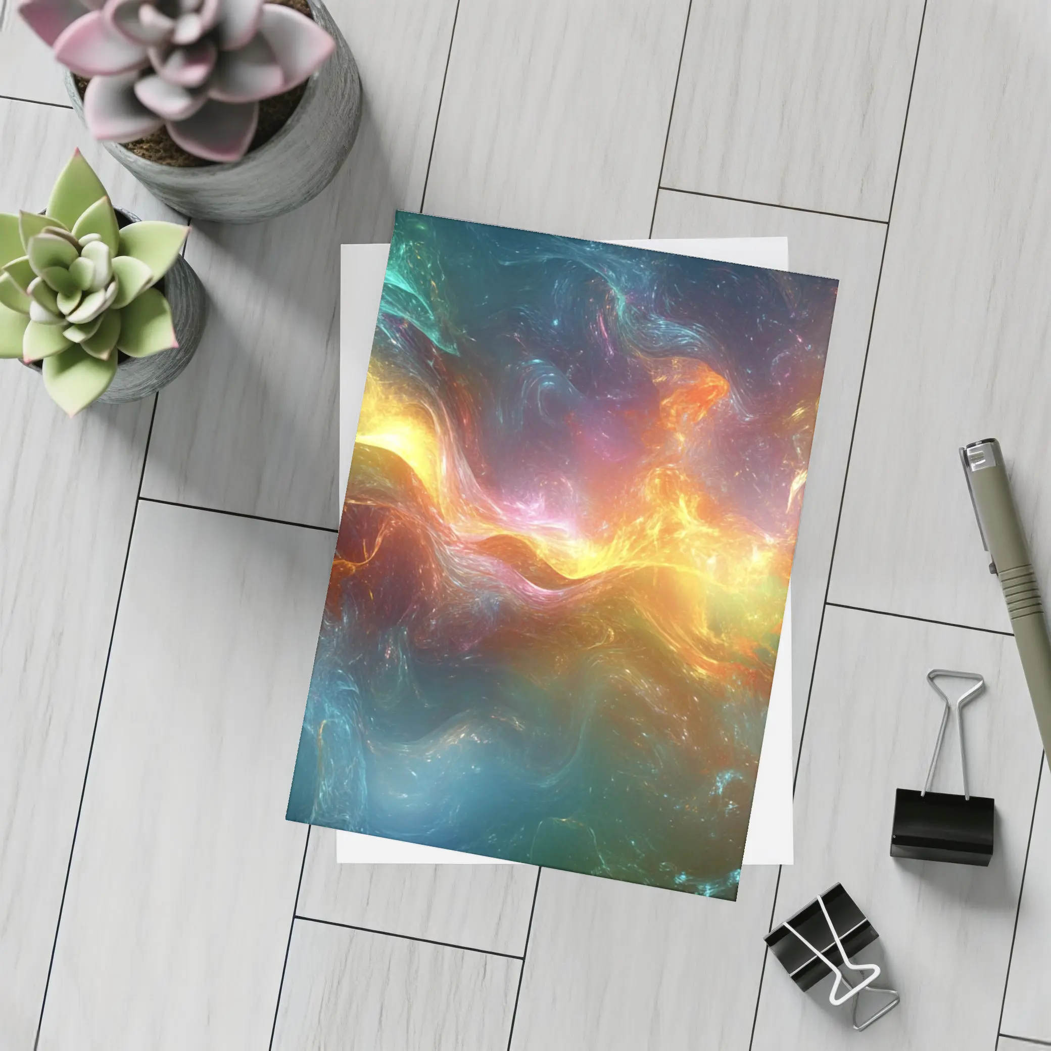 Colorful Abstract Cosmic Nebula Swirling Energy Art – Postcards
