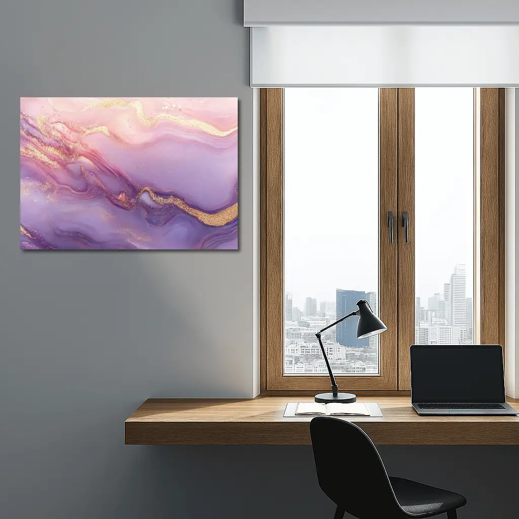 Pink Purple Marble Abstract Gold Swirl Art – Wall Art