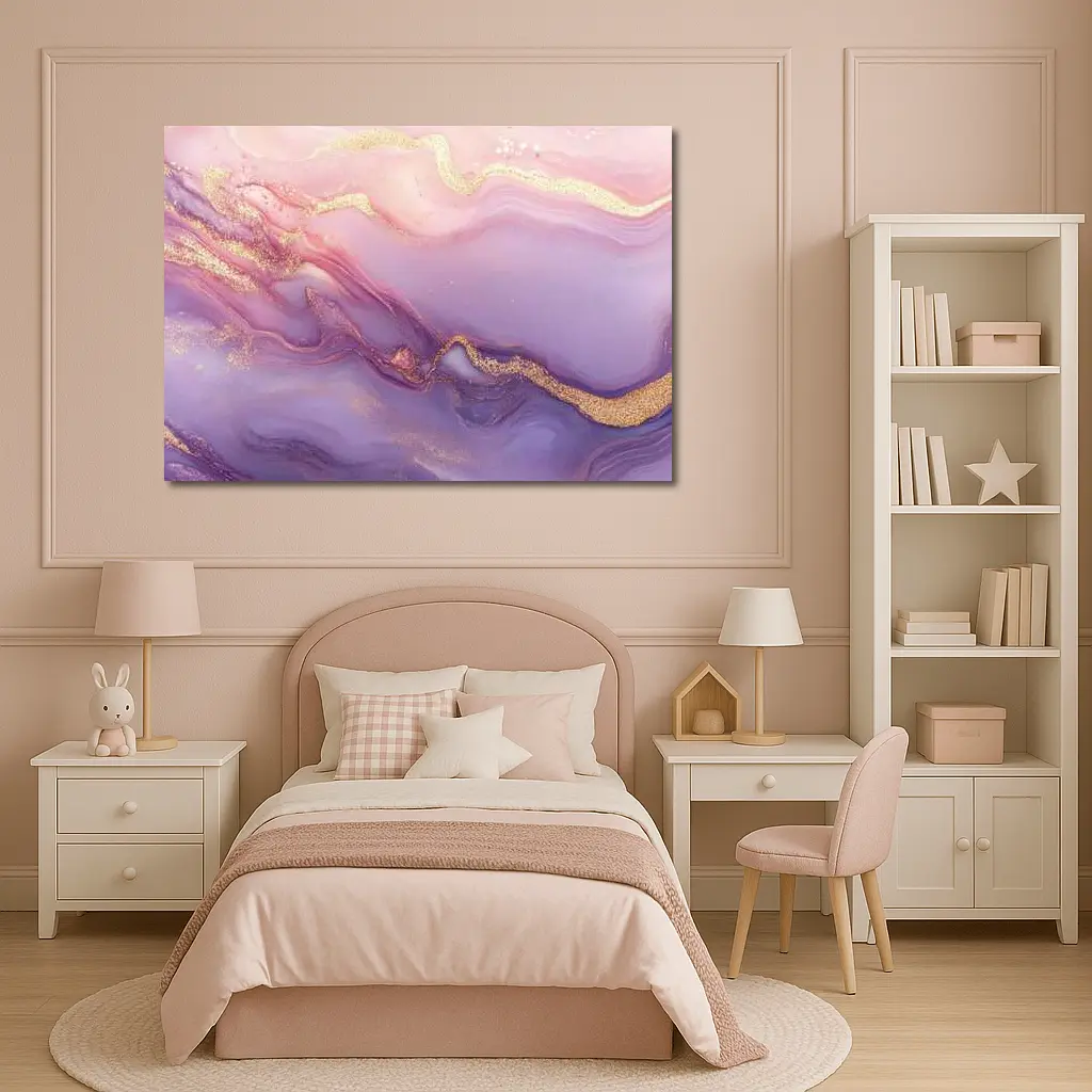 Pink Purple Marble Abstract Gold Swirl Art – Wall Art