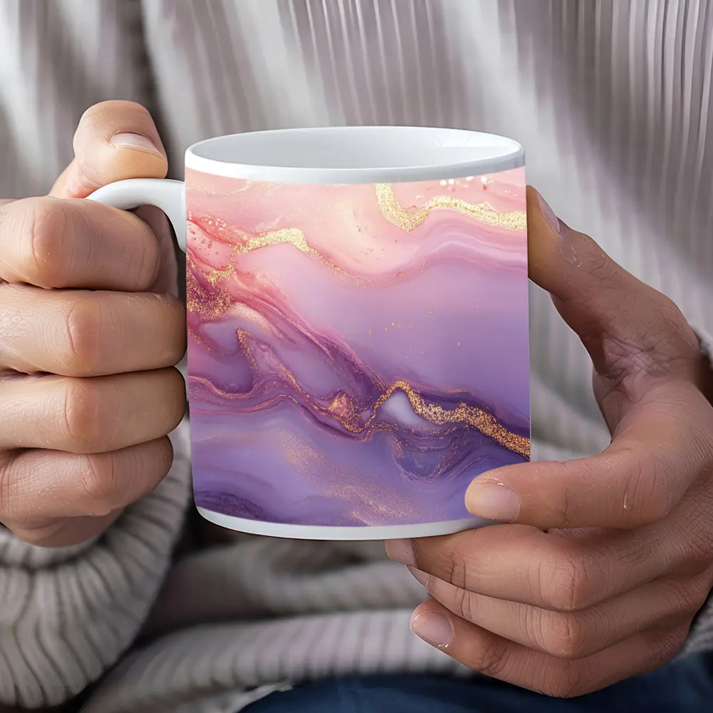 Pink Purple Marble Abstract Gold Swirl Art – Mugs