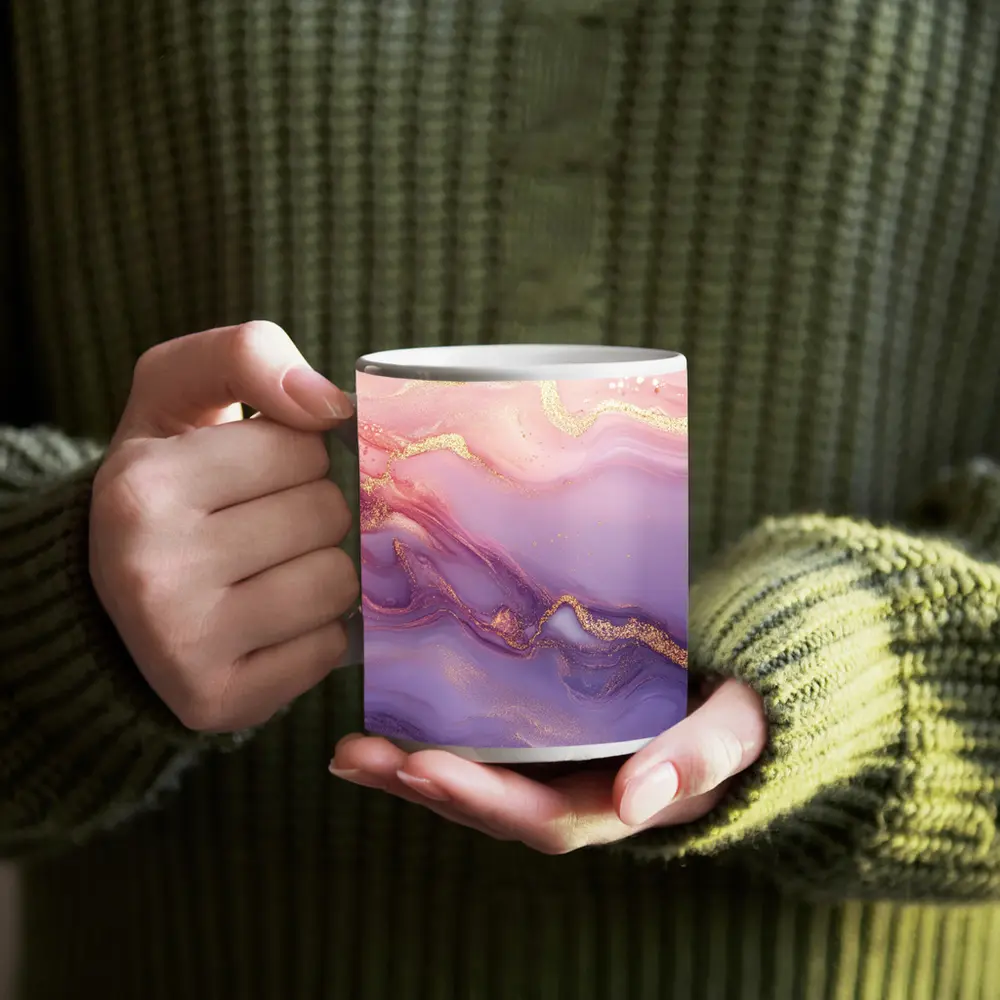 Pink Purple Marble Abstract Gold Swirl Art – Mugs