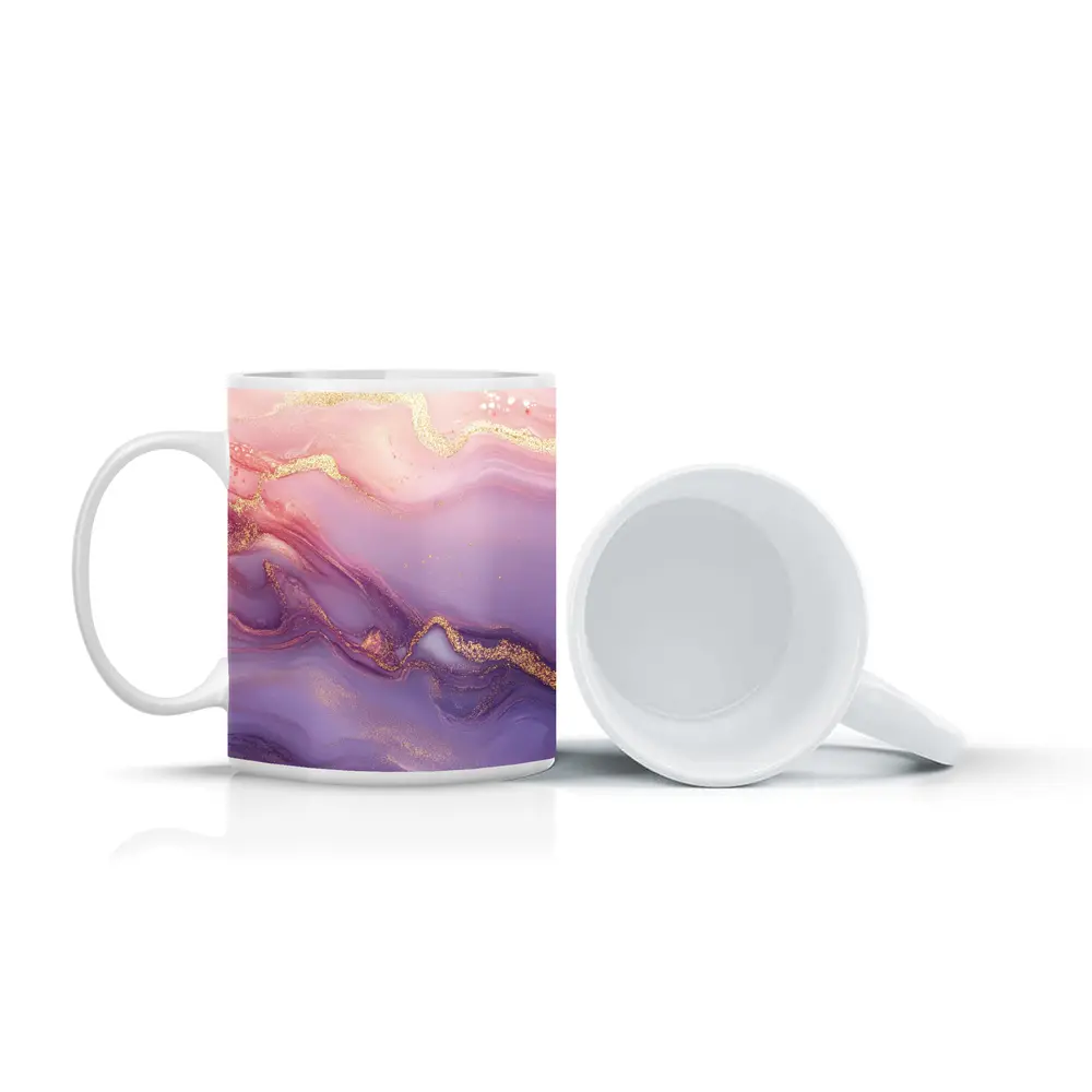 Pink Purple Marble Abstract Gold Swirl Art – Mugs