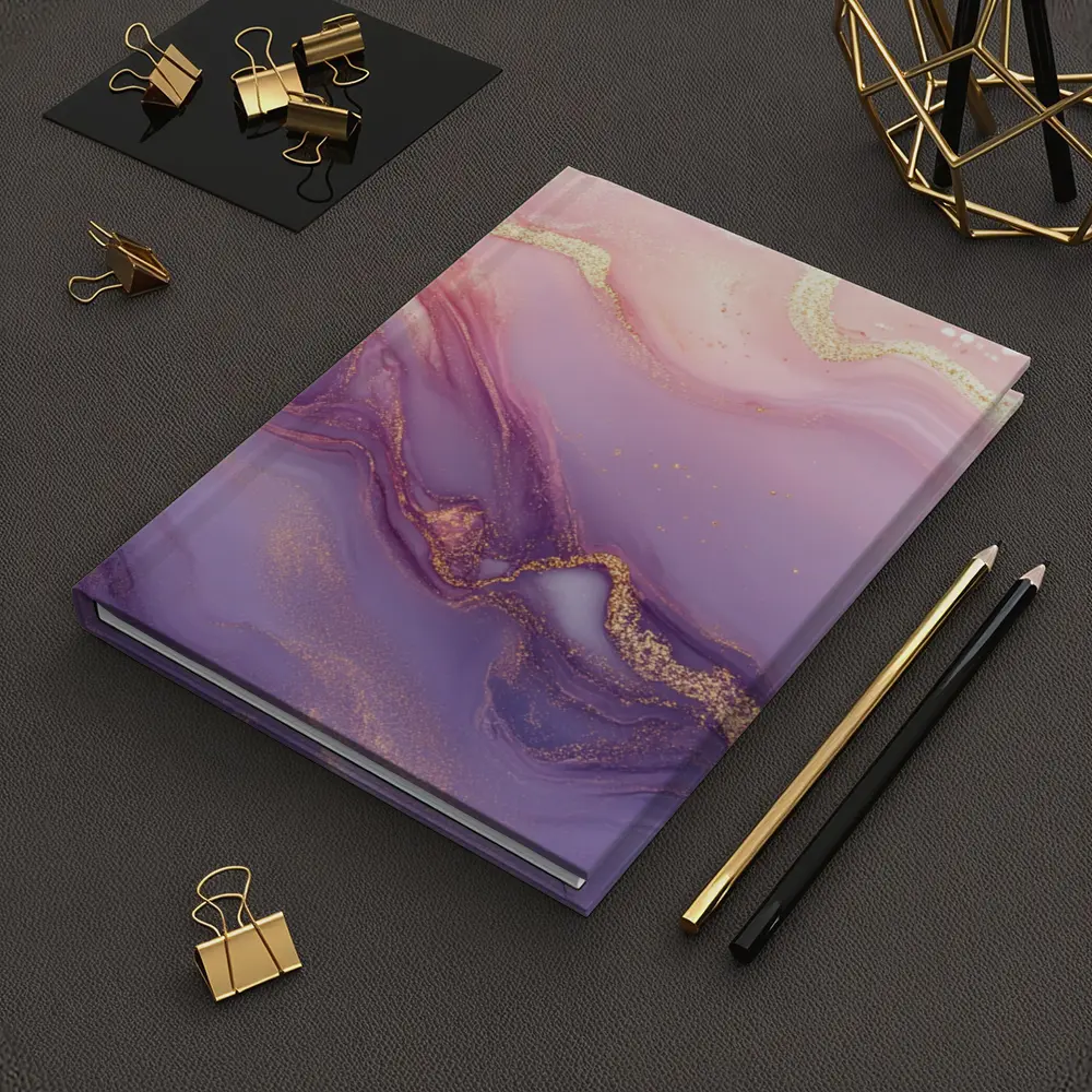 Pink Purple Marble Abstract Gold Swirl Art – Notebooks
