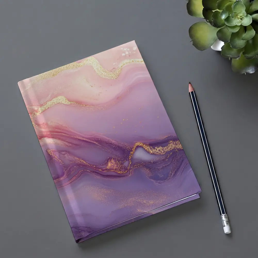 Pink Purple Marble Abstract Gold Swirl Art – Notebooks