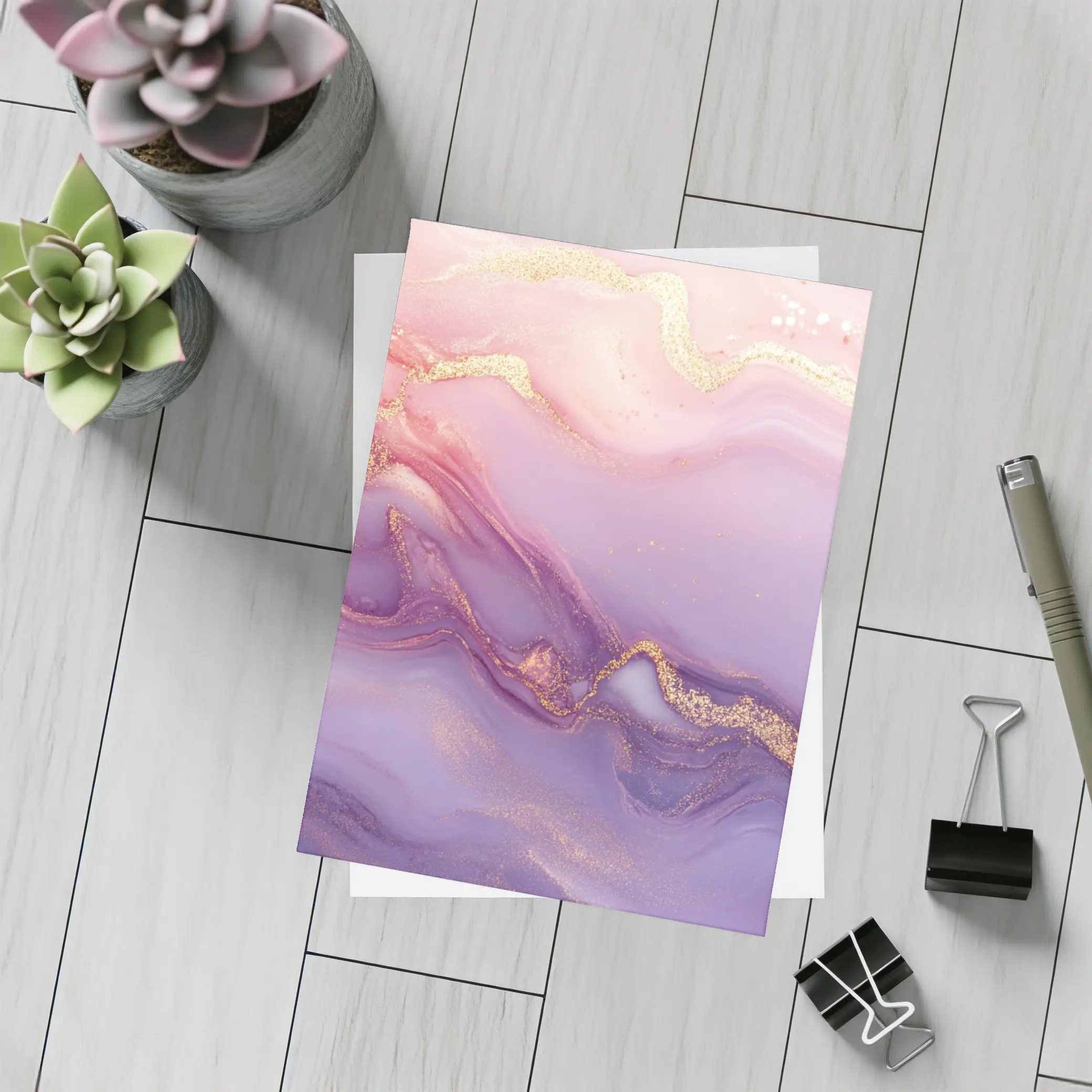 Pink Purple Marble Abstract Gold Swirl Art – Postcards