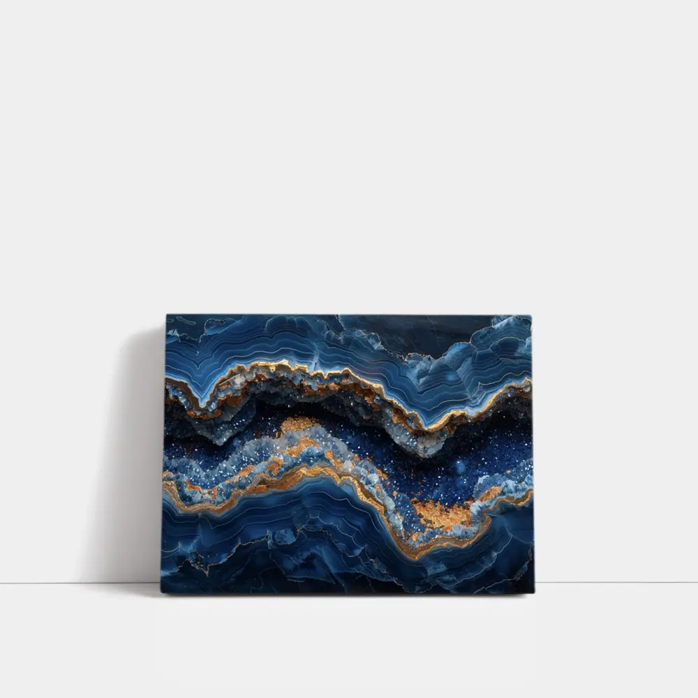 Deep Blue Geode Abstract Gold Wave Art – Wall Art