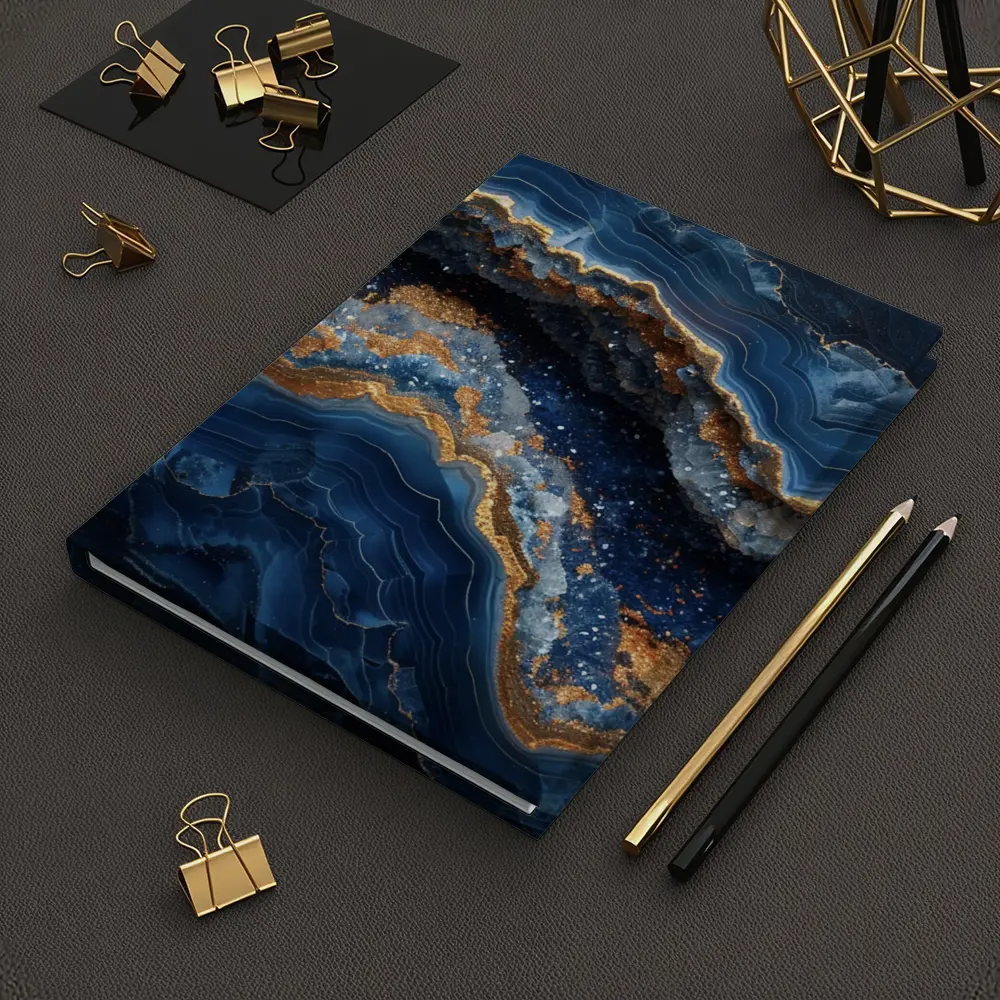 Deep Blue Geode Abstract Gold Wave Art – Notebooks
