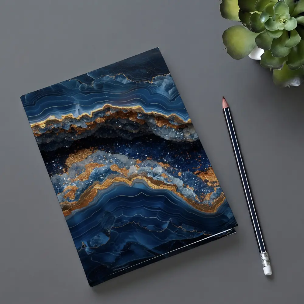 Deep Blue Geode Abstract Gold Wave Art – Notebooks