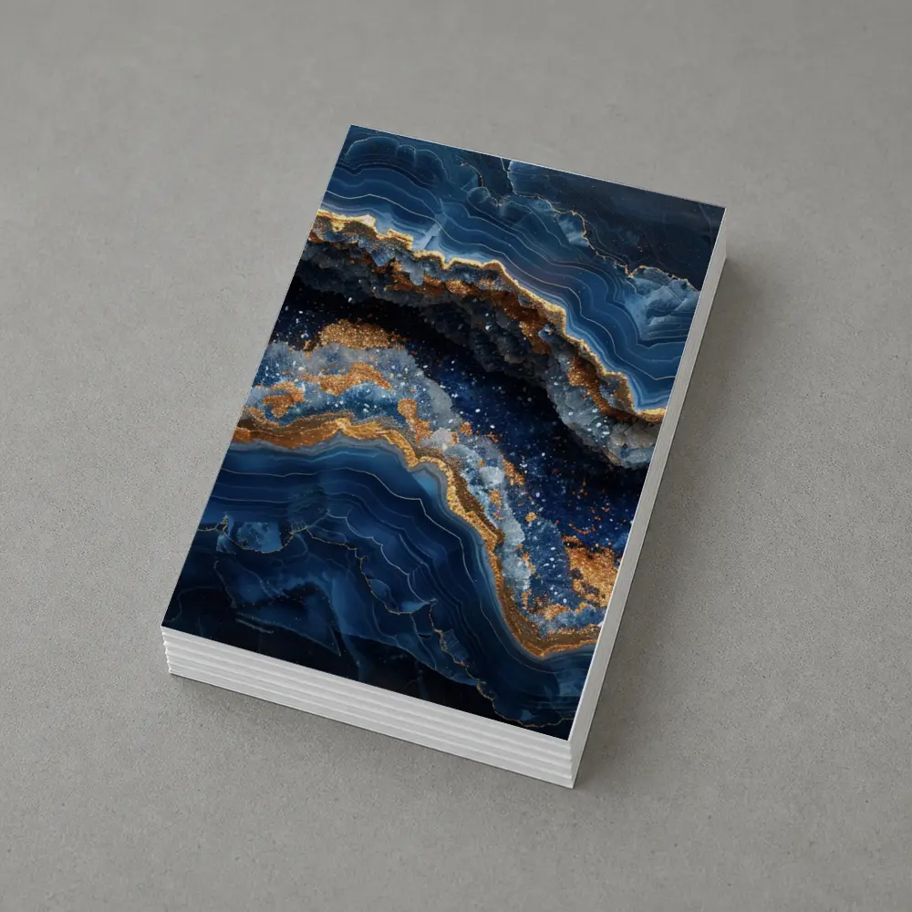 Deep Blue Geode Abstract Gold Wave Art – Postcards