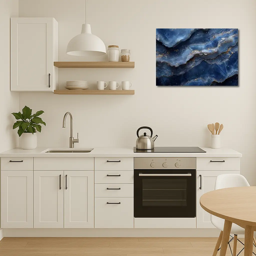 Deep Blue Marble Abstract Gold Glitter – Wall Art