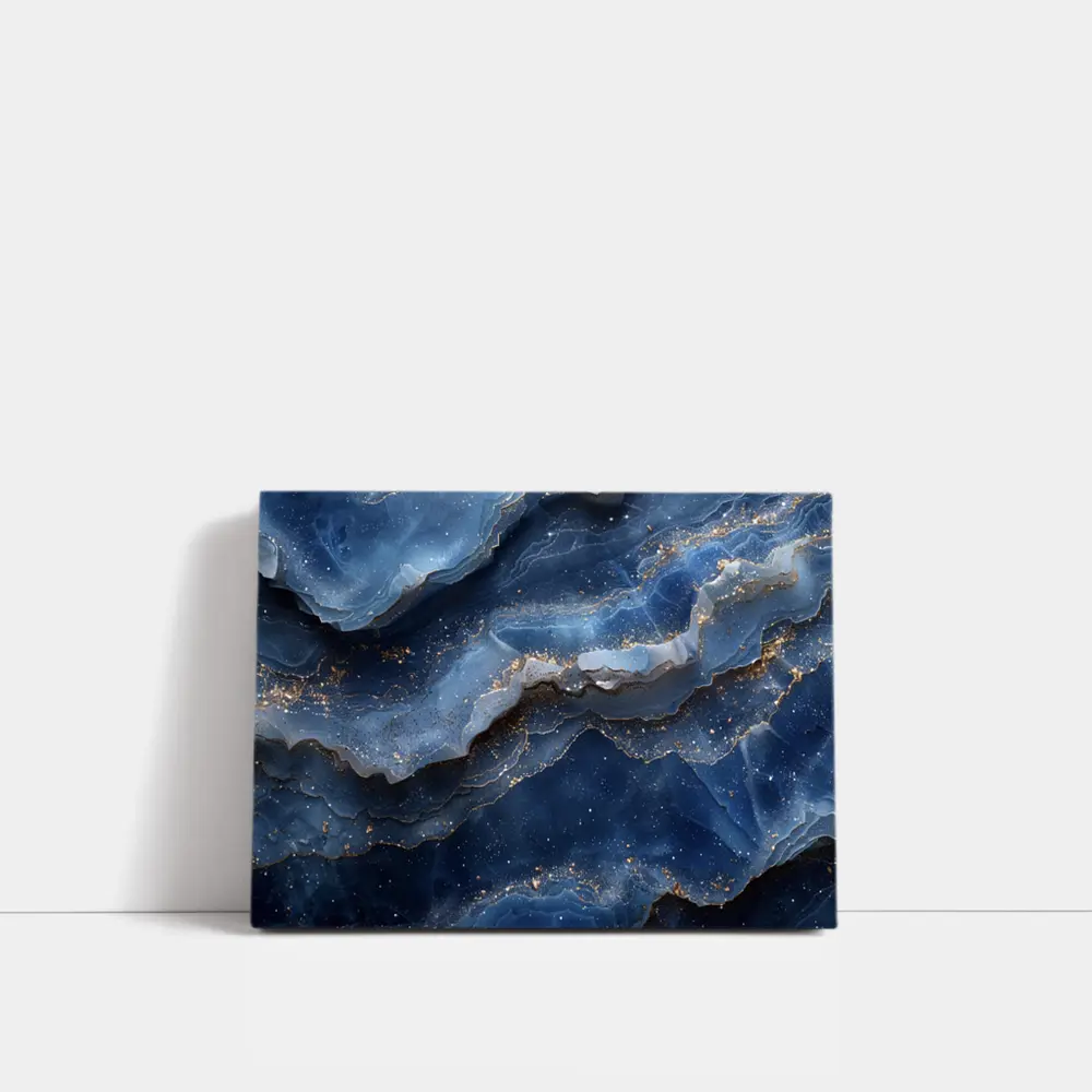 Deep Blue Marble Abstract Gold Glitter – Wall Art