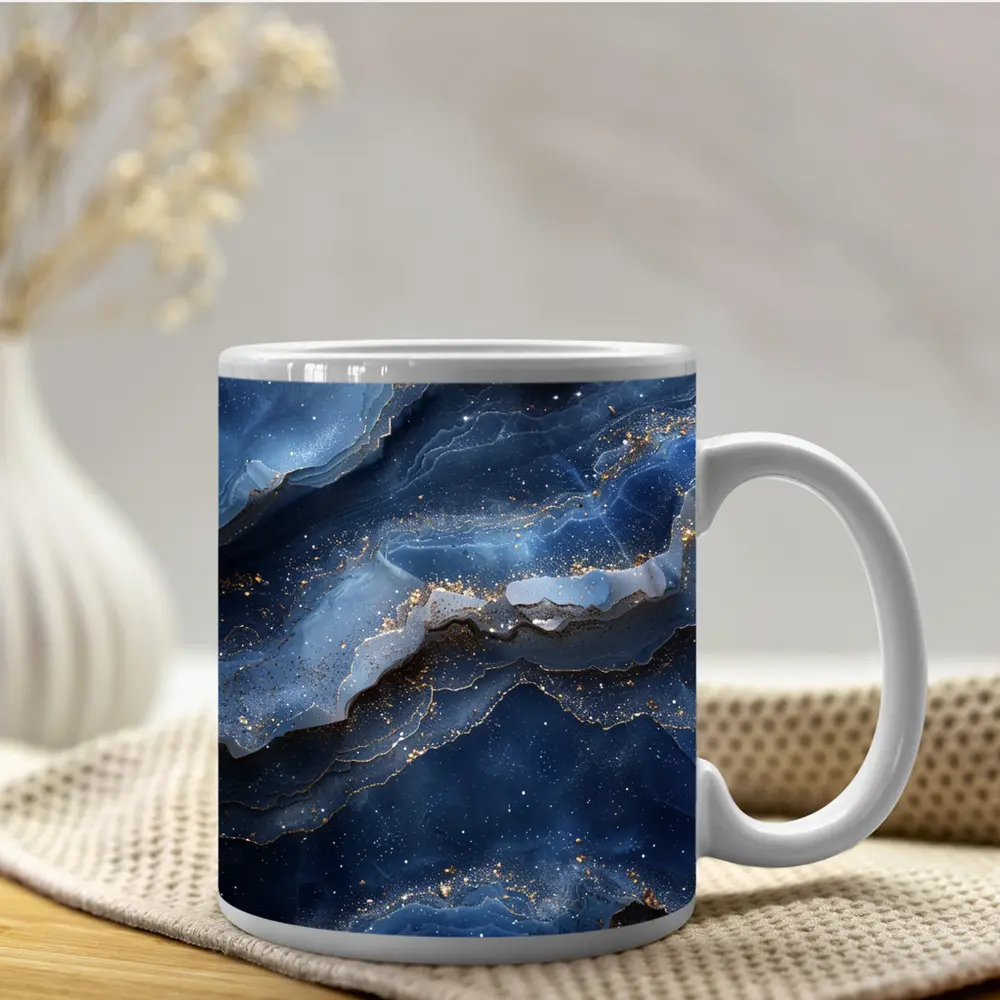 Deep Blue Marble Abstract Gold Glitter – Mugs