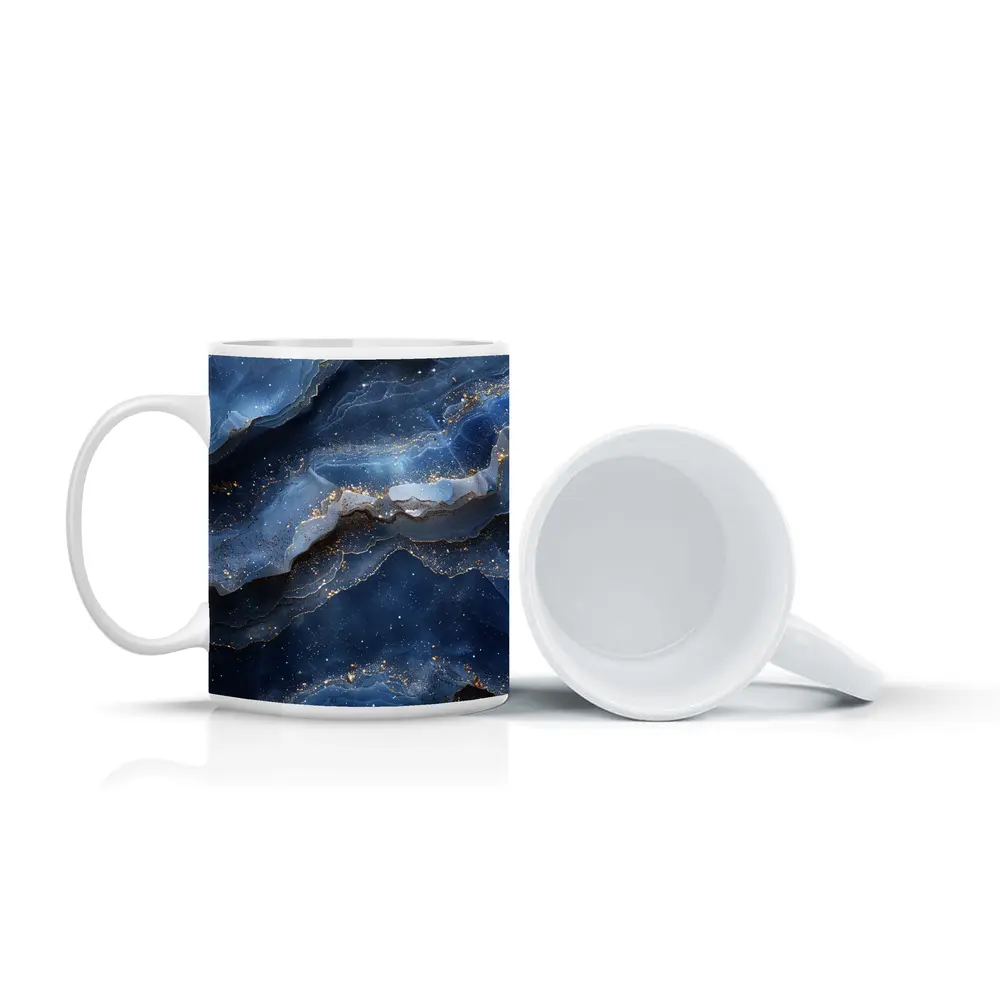 Deep Blue Marble Abstract Gold Glitter – Mugs