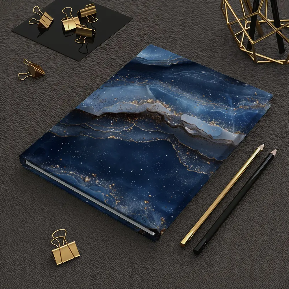 Deep Blue Marble Abstract Gold Glitter – Notebooks