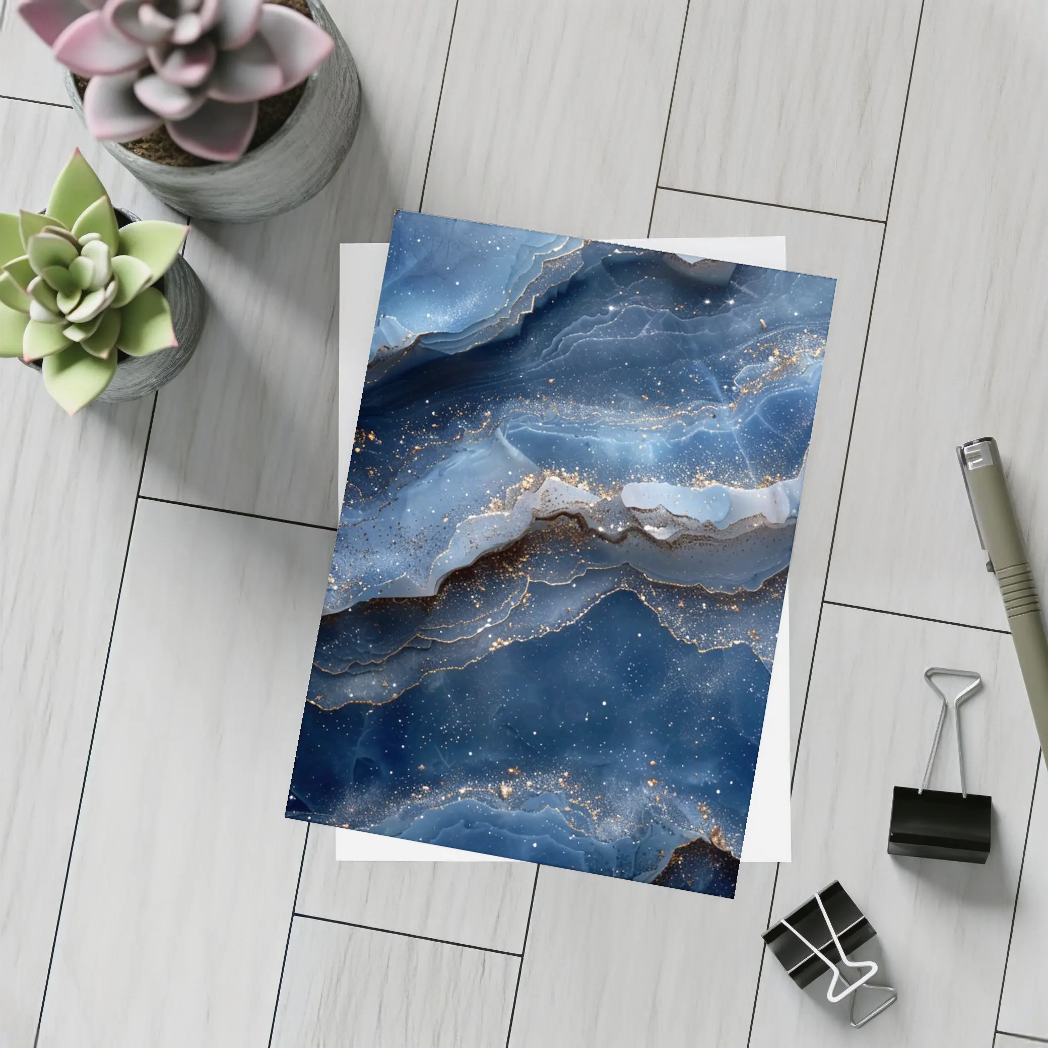 Deep Blue Marble Abstract Gold Glitter – Postcards