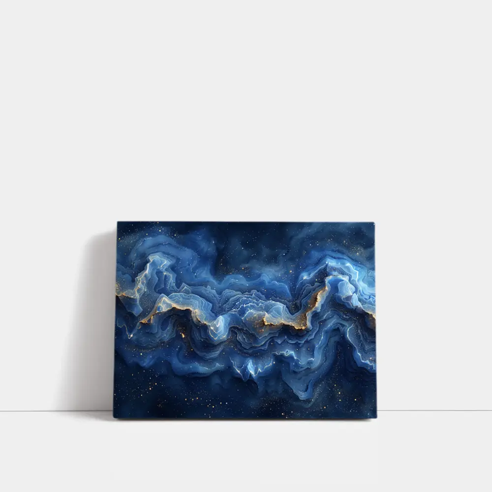Deep Blue Marble Abstract Gold Swirls – Wall Art