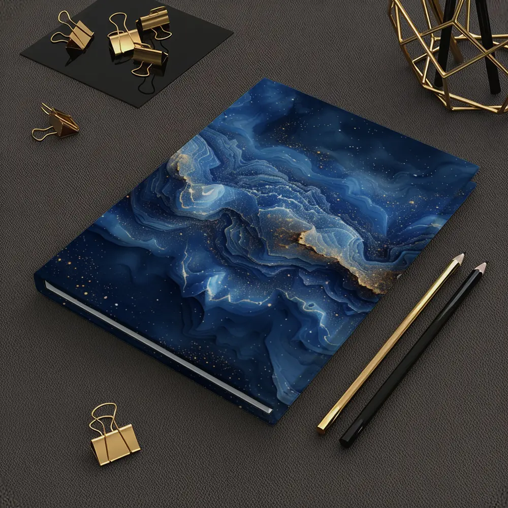 Deep Blue Marble Abstract Gold Swirls – Notebooks