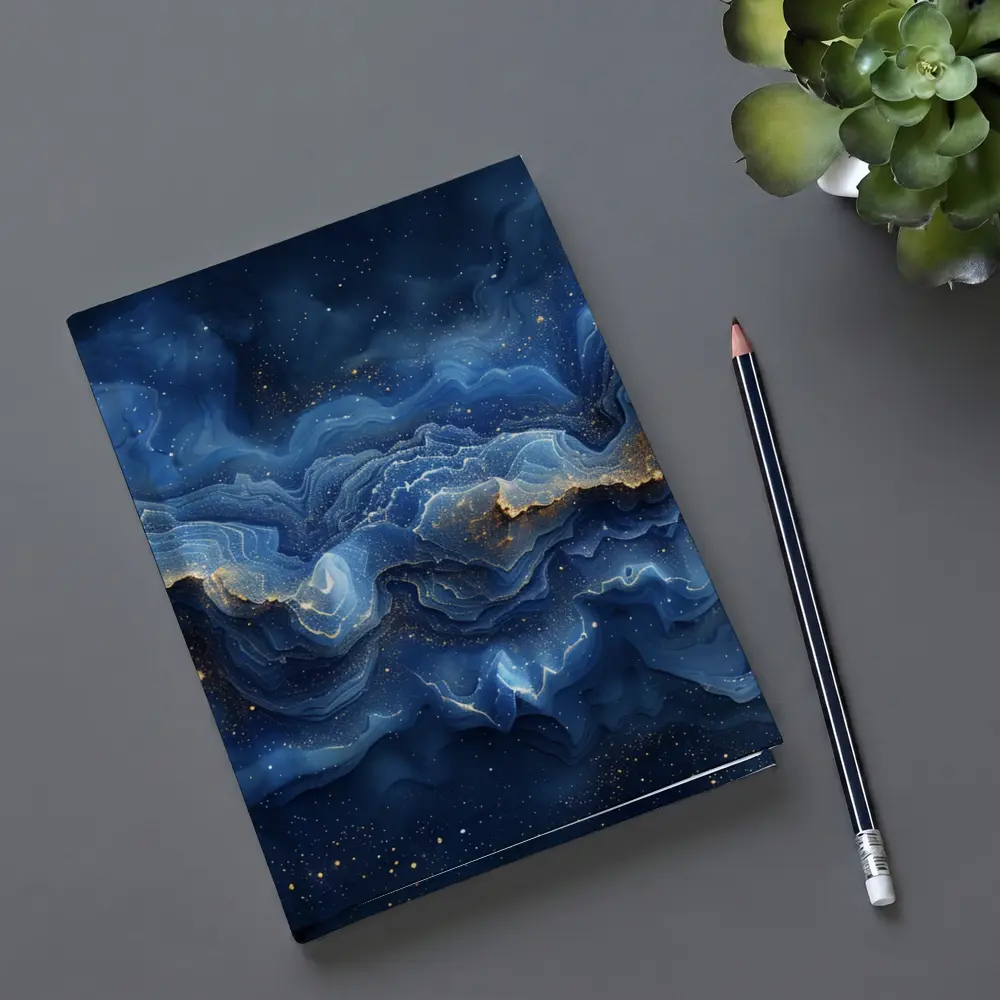 Deep Blue Marble Abstract Gold Swirls – Notebooks