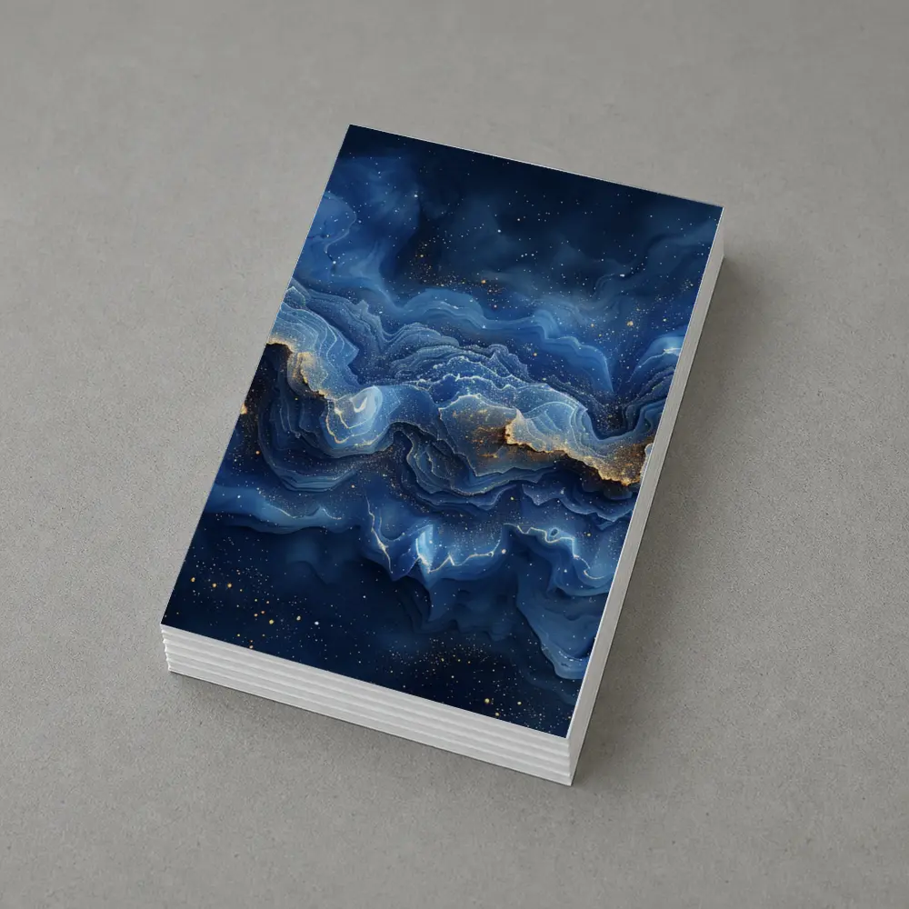 Deep Blue Marble Abstract Gold Swirls – Postcards