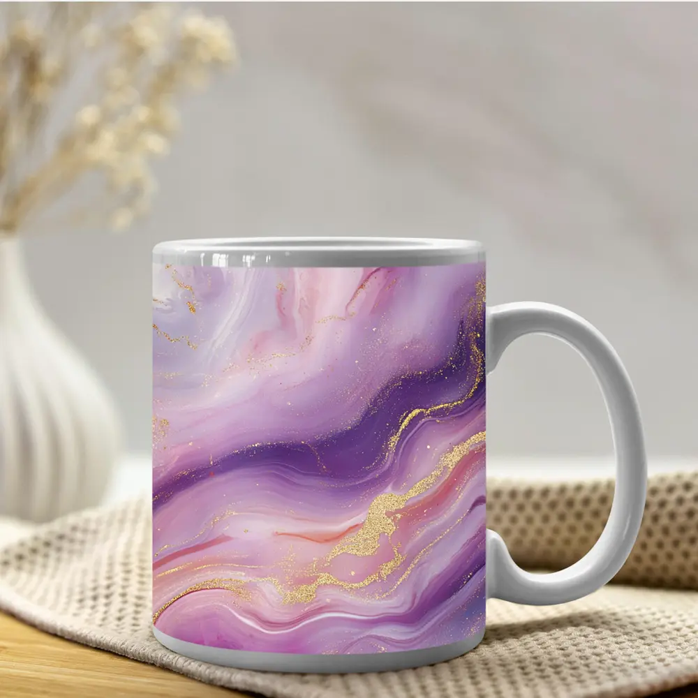 Purple Pink Marble Gold Abstract Art – Mugs