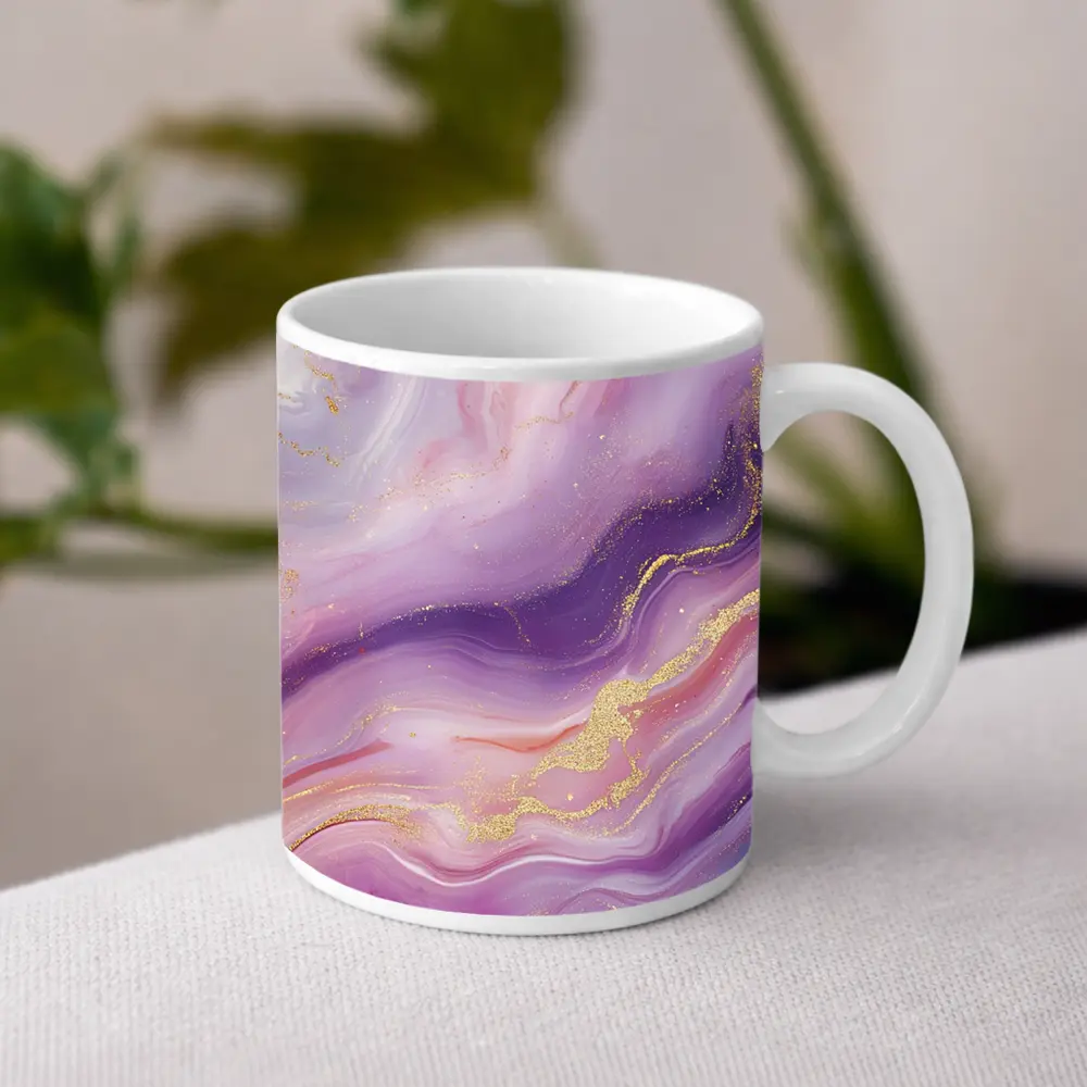 Purple Pink Marble Gold Abstract Art – Mugs
