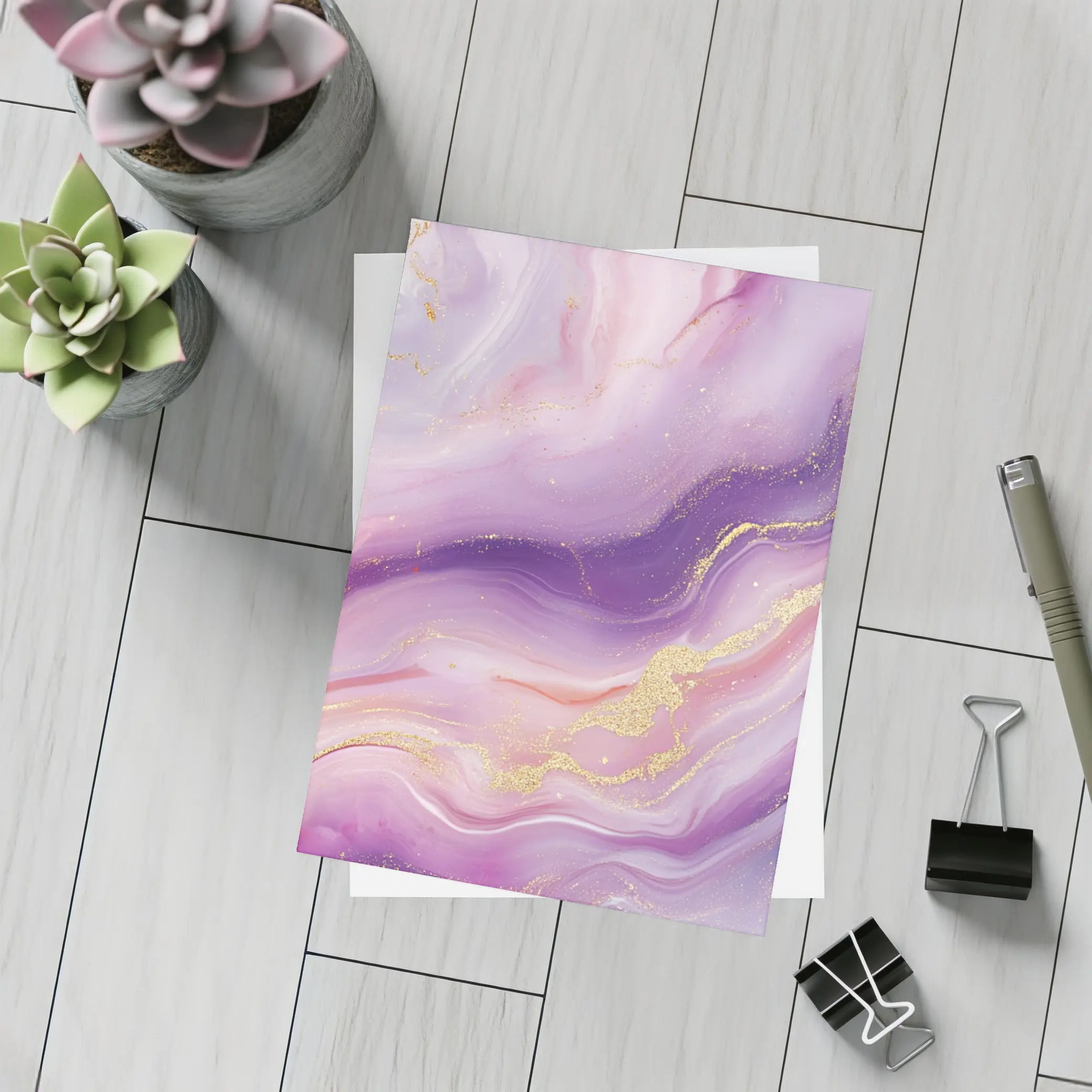 Purple Pink Marble Gold Abstract Art – Postcards