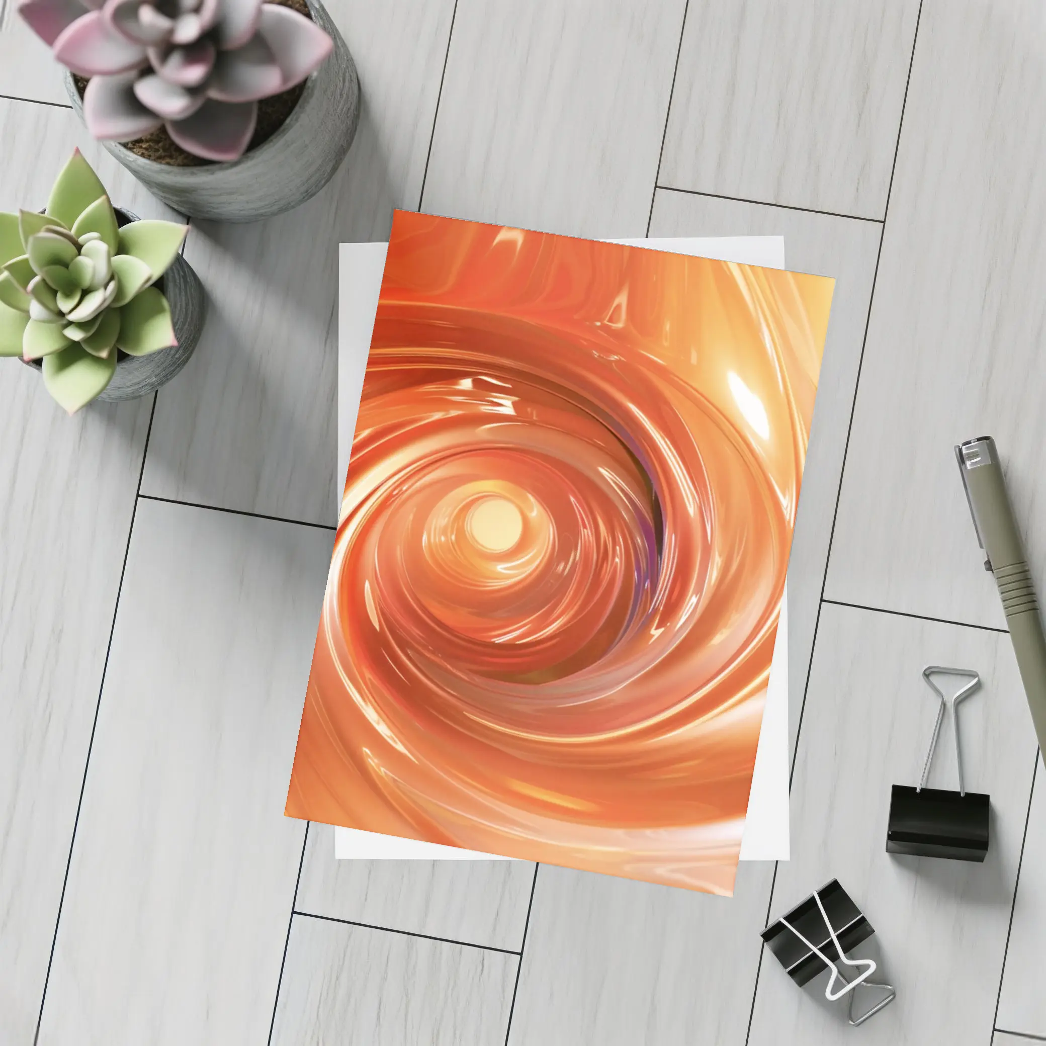 Orange Swirl Abstract Digital Art Design – Postcards