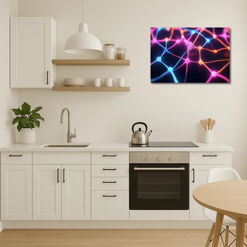 Neon Neural Network Glowing Dark Background – Wall Art