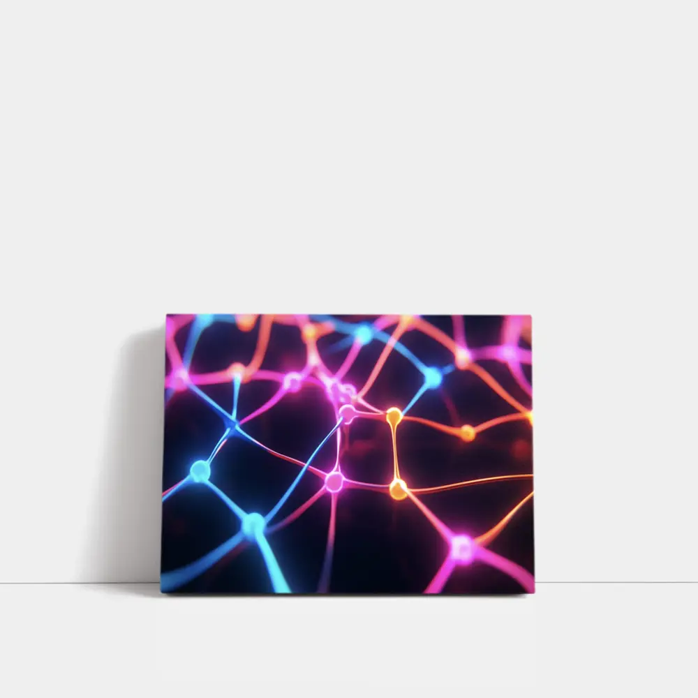 Neon Neural Network Glowing Dark Background – Wall Art