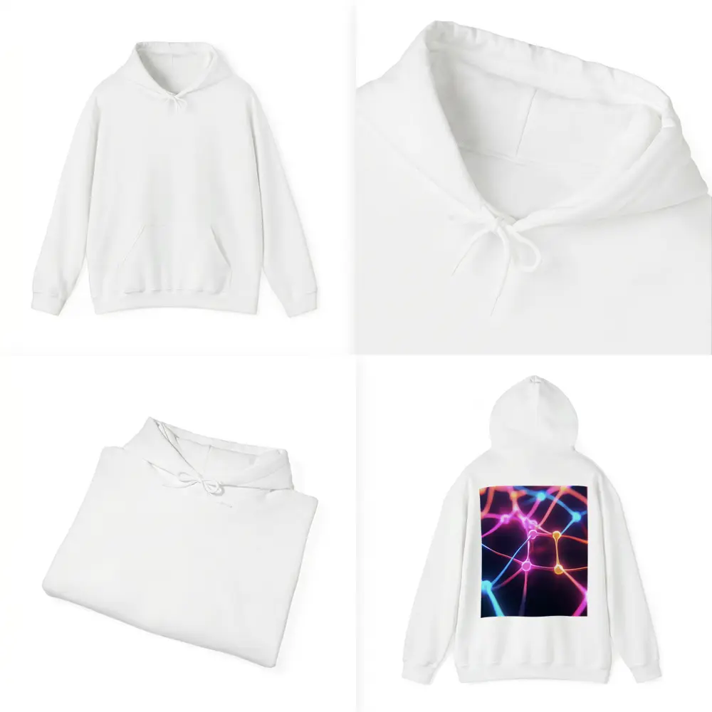 Neon Neural Network Glowing Dark Background – Hoodies
