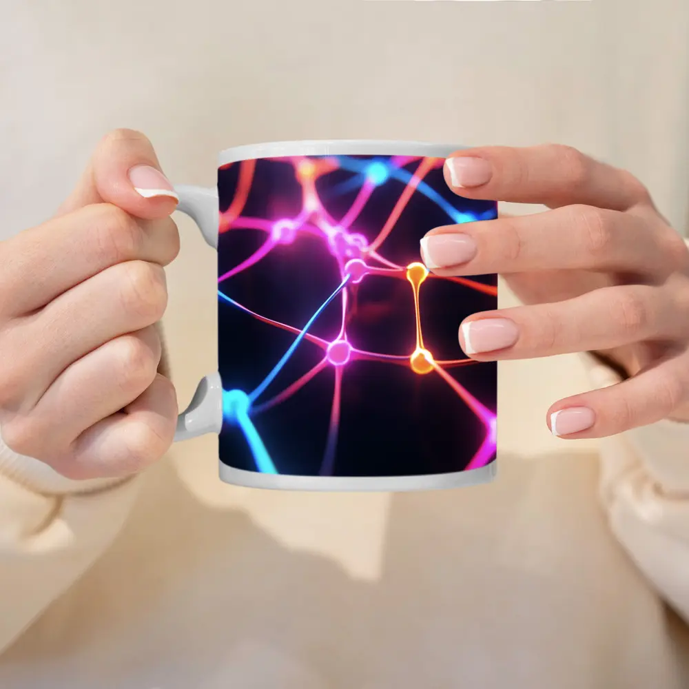Neon Neural Network Glowing Dark Background – Mugs
